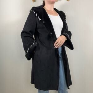 Pamela McCoy Couture Black Velvet and Faux Fur Coat